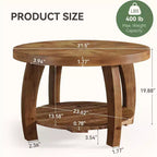 Lantine Solid Wood Round Coffee Table, 2-Tier Center Table with Storage, 31.5 Inch Tabletop with Mosaic Pattern, Easy Assembly, for Living Room, Brown