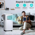Tragbare Klimaanlage mit 8.000 BTU, 3-in-1-Gerät mit 4 Modi, Timer, LED-Display, Fernbedienung und Installationsset, für Schlafzimmer, Wohnzimmer oder Büro, Weiß.