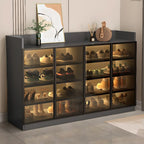 Led-lit Shoe Cabinet with Adjustable Shelves Transparent Doors