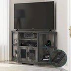 Mobile TV angolare in stile farmhouse, centro d'intrattenimento e consolle multimediale per TV fino a 55" con presa di corrente