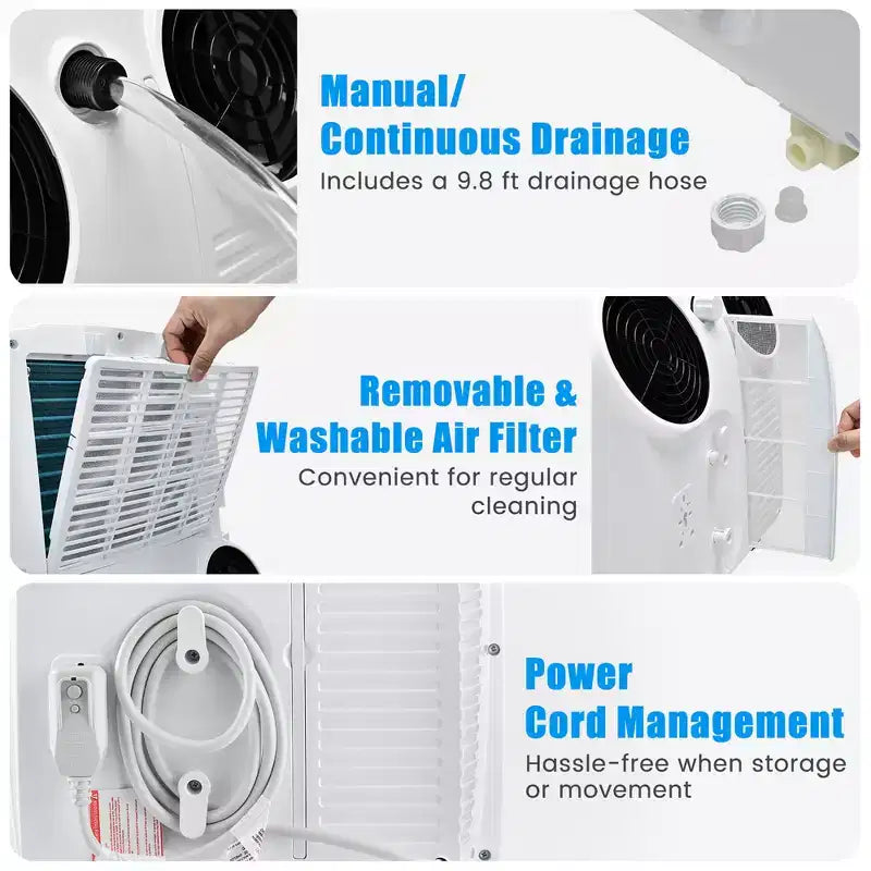 Costway draagbare airconditioner van 8000 BTU (11.500 BTU ASHRAE) met twee slangen, 3-in-1-airconditioningunit met afstandsbediening